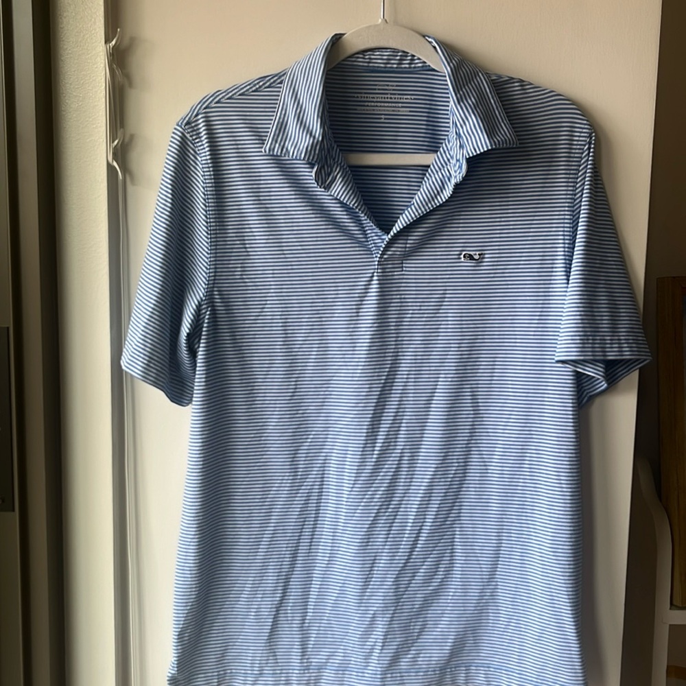 Blue and white Vineyard Vines Performance Golf Polo